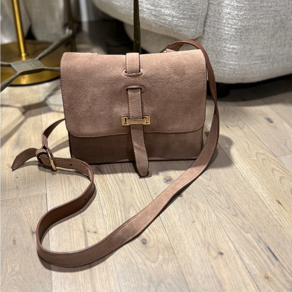 INZI Beige Suede Crossbody Bag